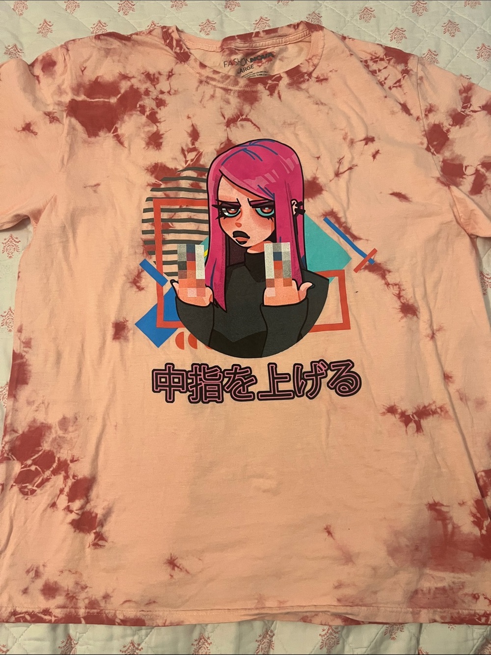 Fashion Nova Pink and Maroon Tie-Dye Graphic Tee